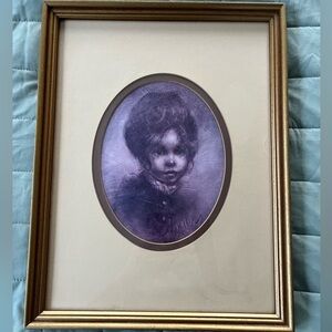 Vintage Cameo of Girl by Vel Miller Signed Art Print Framed Gold Frame